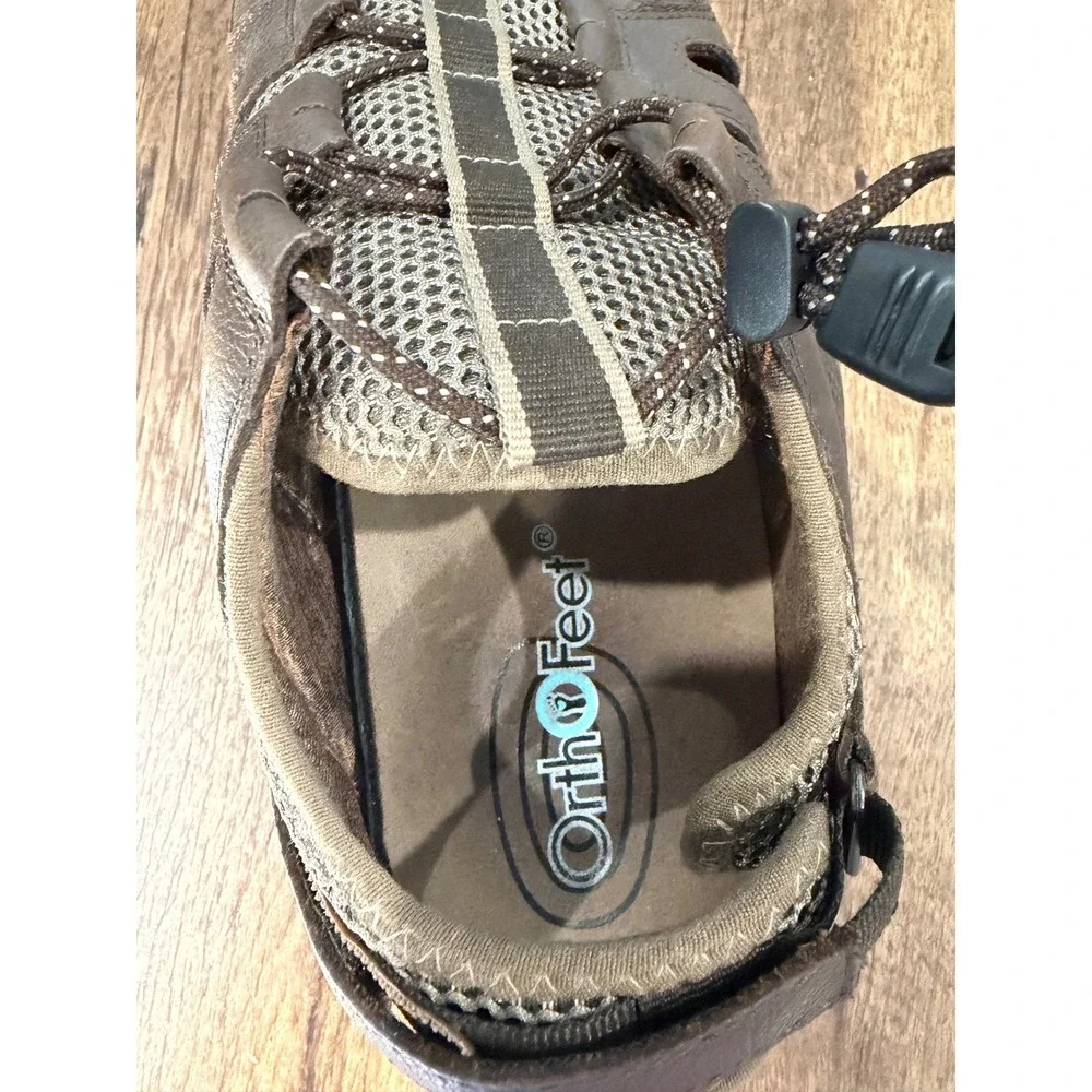 Orthofeet Mens Sandals 10 Wide 2E‎ Brown Leather Athletic Fisherman Comfort